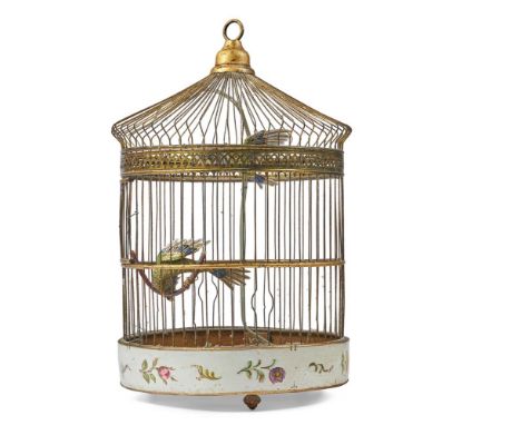 A HANGING 'BIRDCAGE' LANTERN MID 20TH CENTURYFitted with two birds45cm high, 27cm diameterProvenance: Supplied by Oliver Mess