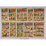 Dandy (1952) 528-579. Near complete year, missing No 572 Fireworks issue. No 529 Keyhole Kate rare