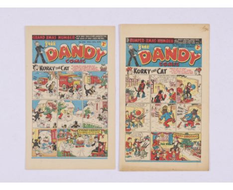 Dandy 385 (1948) Grand Xmas Number [vfn]. With Dandy 422 (1949) Bumper Xmas Number. Biro numbers to back cover [vg-] (2)