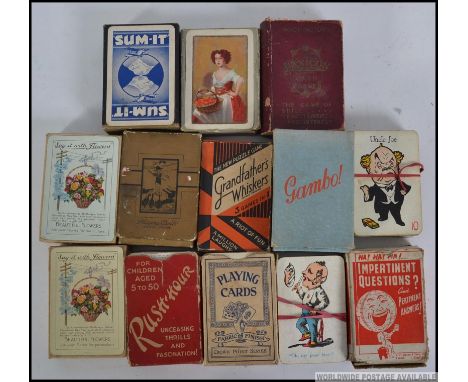 An excellent  collection of vintage playing cards to include Grandfathers Whiskers, Say It With Flowers, Rush Hour, Impertine