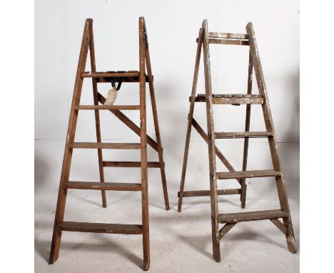 2 vintage mid 20th century wooden A frame Industrial painters - builders step ladders. Measures: 133cm H.