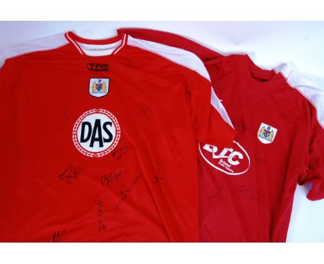 BRISTOL CITY: Two fully signed Bristol City Football CLub shirts. Each fully signed by the team (probably an early 2000's lin