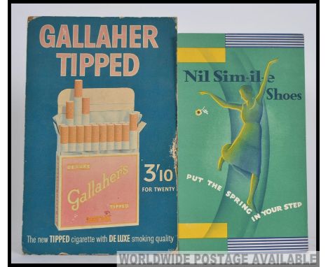2 vintage 1950's advertising posters being wooden backed. One for  Gallagher cigarettes, the other for Nil-Sim-il-e shoes. Me