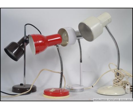 A collection of lights to include a vintage Industrial goose neck by Herbert Terry, 3 other goose necks and some colourful gl