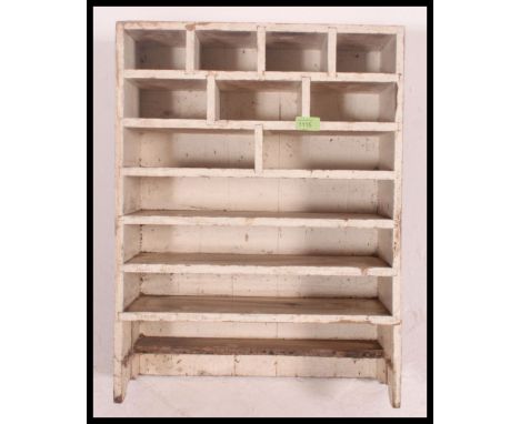 A mid 20th century vintage scratch built painted sectional pigeon holes of smaller proportions. 
 Measure: 60 x 46 x 22.