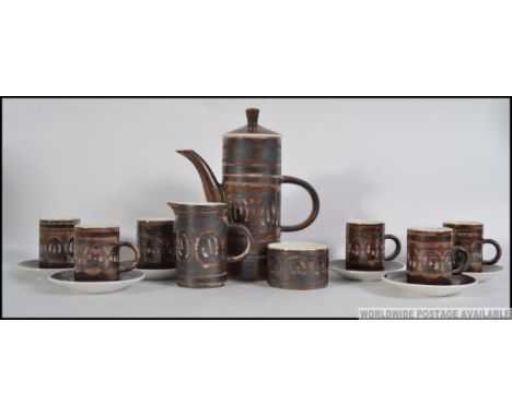 A vintage 1970's Rye Pottery - Cinque Ports studio pottery 6 piece coffee service to include coffee pot, cups, saucers etc