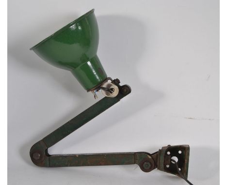 An excellent early Industrial heavy metal wall / block mount anglepoise lamp in original green paint. Block electrical mount 