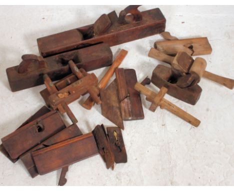 A collection of vintage woodworking tools etc to include planes etc