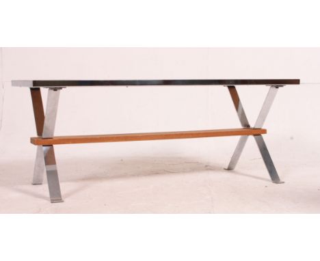 A 1960's retro chrome, teak and tile top coffee table / occasional table having a  stunning sunburst  pattern tile top, possi