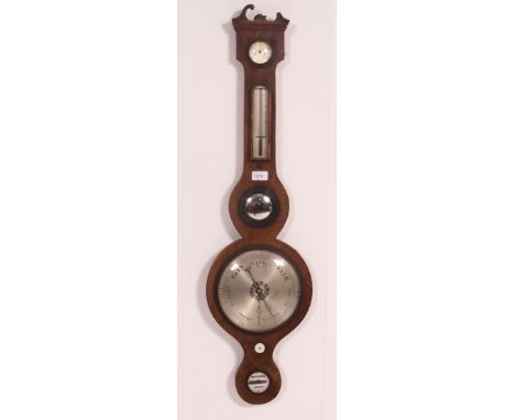A 19th century Georgian mahogany barometer having silvered dial and thermometer being marked for M Maunder of Bodmin. Measure