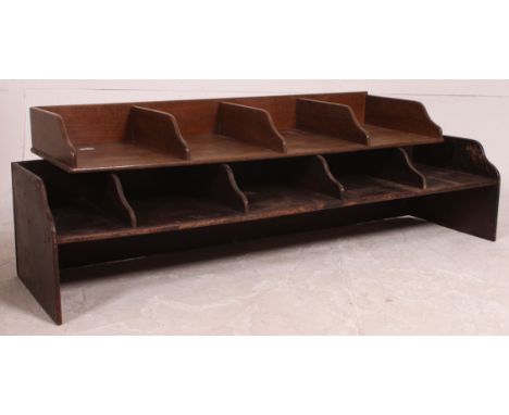 Two vintage late 19th early 20th century industrial sectional / pigeon hole oak desk tidys - cubbies with sectional interiors