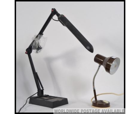 A 20th century black anglepoise Industrial style desk lamp together with a retro 1970's goose neck desk lamp. Measures: 57cm 