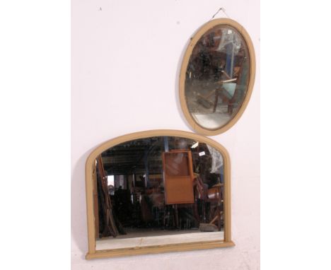 A late 19th early 20th century wooden painted framed over mantle mirror along with an oval wall mirror of similar age. Measur