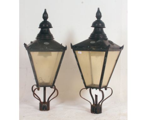 A Pair of Victorian painted  copper street light tops, with applied makers plaque for D. W. Windsor H 22  Stanstead Abbots He