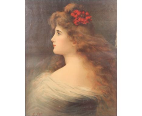 A 1950's mid century retro portrait study print of a maiden singed A. Ast. Framed and glazed. Measure: 50cm x 40cm.