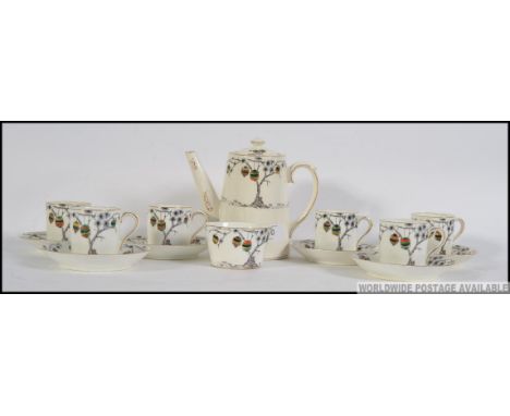 A set of 6 Paragon handpainted coffee cans with saucers , sugar bowl and coffee pot , marked to verso PARAGON fine bone china