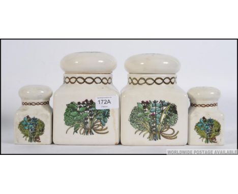 A vintage 1970's Taunton Vale 4 piece ceramic kitchen canister set to include 2 jars, salt & pepper