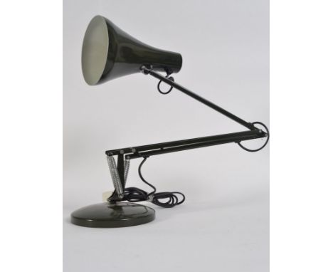 A vintage retro industrial Herbert Terry anglepoise lamp light in khaki green colour. 85cm tall.