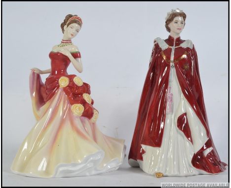 A Royal Worcester ceramic figurine ' In Celebration of the Queens 80th Birthday ' together with a Royal Doulton figurine HN54