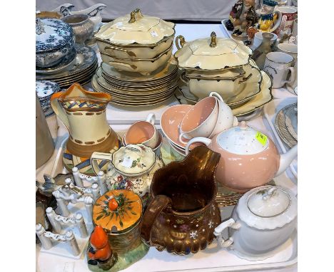 A Susie Cooper tea pot and cups, other decorative china including a Johnson Bros dinner service 