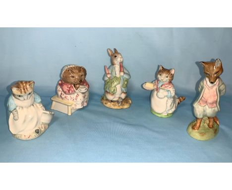 5 Royal Albert figures - Foxy Whiskered Gentleman, Mrs Tiggywinkle, Ribby &amp; the Patty Pan, Mrs Ribby, Peter ate a Raddish