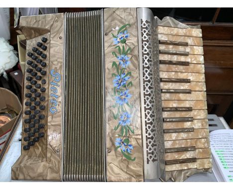 A small / child's 40 bass accordion with painted flower decoration by Pietro