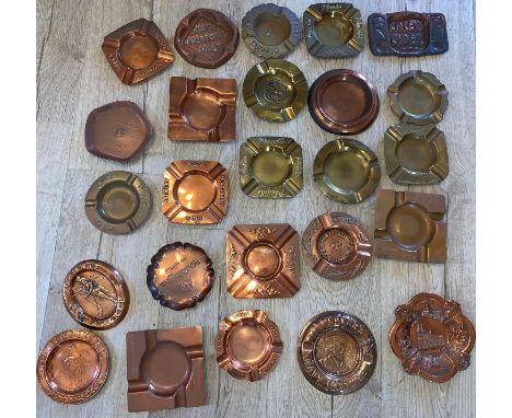 A collection of vintage pub / brewery copper ashtrays 