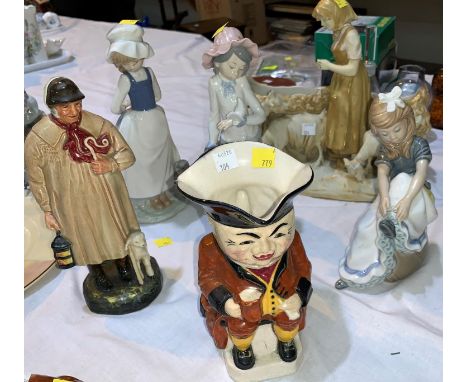 A Royal Doulton figure The Shepherd HN1975; 3 Nao figures (1 a.f.) and a Victoria china bough pot (a.f.) 