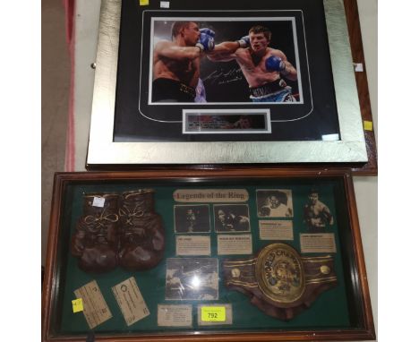 A Boxing Souvenir diorama framed, a signed photograph and another item 