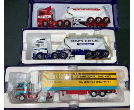 Originally boxed Corgi Hauliers of Renown Volvo F11 Feldbinder, Scania R Highline &amp; Volvo F89 tilt trailer 