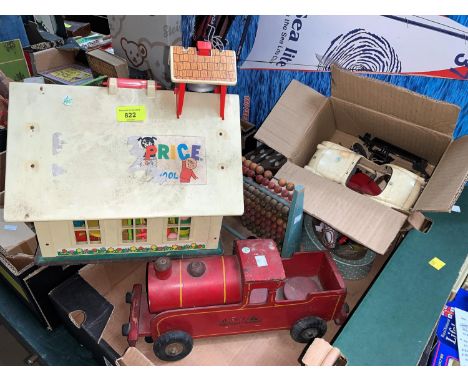 A vintage Fisher Price dolls house: a cable car: a child's train, abbacus etc 