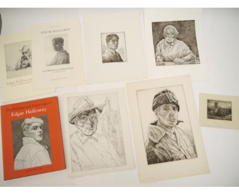 Edgar Holloway (British, 1915-2008), a folder containing five original signed etchings, together with a prospectus, a copy of
