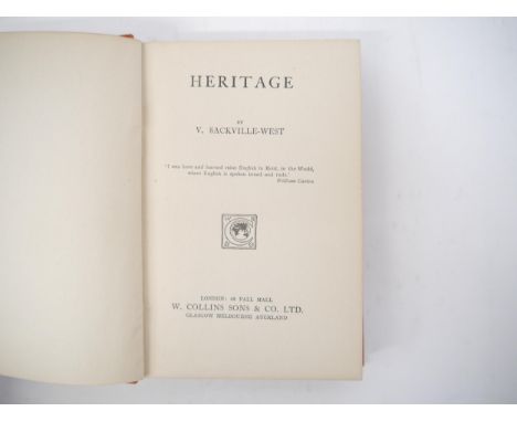 Vita Sackville-West: 'Heritage', London, Collins, 1919, 1st edition, 250pp, original red cloth, spine and edge of upper board