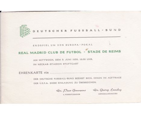 1959 EUROPEAN CUP FINAL          Real Madrid v Stade de Reims played 3 June 1959 at the Neckarstadion, Stuttgart. Scarce Offi