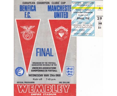 EUROPEAN CUP FINAL 1968      Programme and ticket Manchester Utd v Benfica European Cup Final at Wembley 29 May 1968 Original