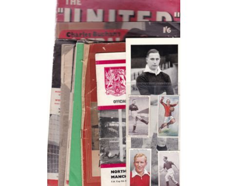 MANCHESTER UNITED      Small collection of programmes, magazines and trade cards. 12 programmes include v. WBA 63/4 George Be