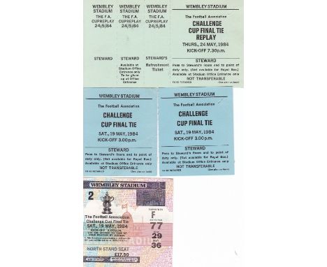 1984 FA CUP FINAL AND REPLAY       Four tickets for Everton v. Watford. Seat ticket Turnstile F Entrance 77, 2 X Steward's ti