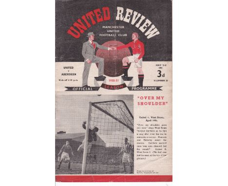 MANCHESTER / ABERDEEN    Programme Manchester Utd v Aberdeen Friendly 2 May 1951. Team changes, score, scorers.     Fair-gene