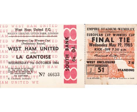 WEST HAM UNITED IN EUROPE   A pair of match tickets from West Ham United's 1965 European Cup Winners' Cup triumph: the prelim