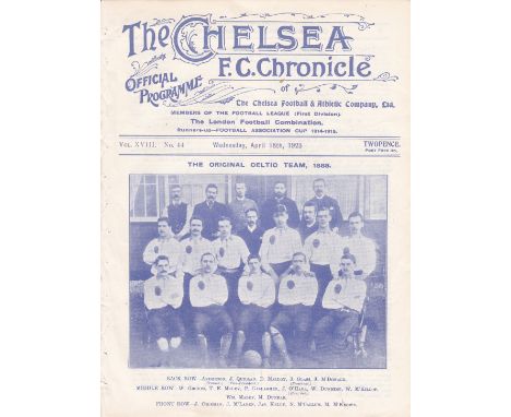 CHELSEA - CELTIC 1923   Chelsea home programme v Celtic, 18/4/1923, ex bound volume, Celtic team group (1888) on cover, 1922-