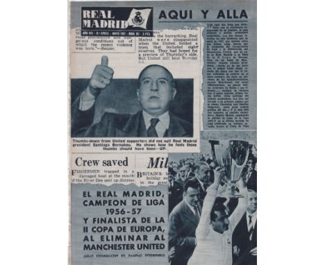 1956/57 EUROPEAN CUP         Semi Final Real Madrid v Manchester United played 11 April 1957 at the Bernabeu, Madrid. Rare Re