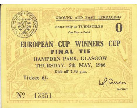 1966 CUP-WINNERS CUP FINAL TICKET    Ticket for the 1966 European Cup Winners Cup Final, Liverpool v Borussia Dortmund at Ham