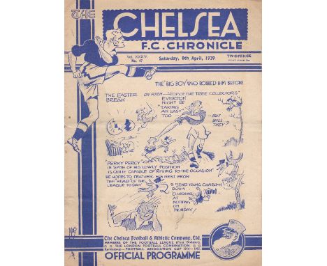 CHELSEA - EVERTON 1939   Chelsea home programme v Everton, 8/4/1939, Everton Championship season, slight folds, pencil change