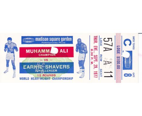 MUHAMMAD ALI TICKET     Ticket for World Heavyweight Championship title fight, Muhammad Ali v Earnie Shavers, 29/9/77 at Madi