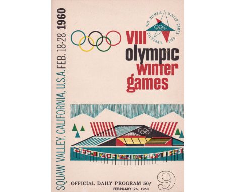 1960 WINTER OLYMPICS   Official programme from day 9 of the 1960 Winter Olympic games, 26/2/1960 , held at Squaw Valley, Cali