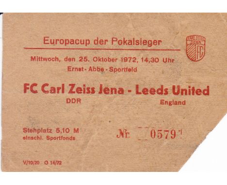LEEDS UNITED   Scarce away ticket for the European Cup Winners' Cup match between Carl Zeiss Jena and Leeds United in East Ge