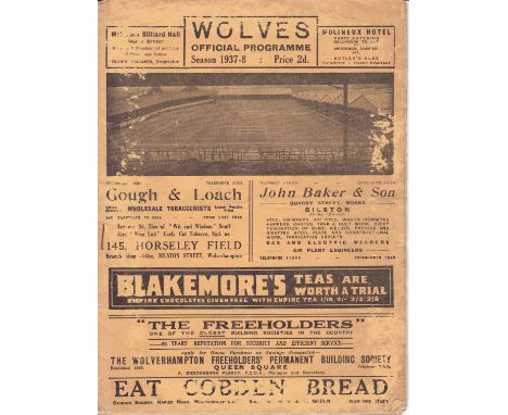 WOLVES - ARSENAL 1938     Programme for the away F.A. Cup tie v. Wolves 22/1/1938. Small paper loss from the bottom of the ba