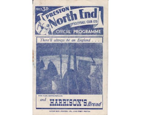 PRESTON - ARSENAL 48   Preston home programme v Arsenal, 16/10/48, score noted, no staple.  Fair-generally good