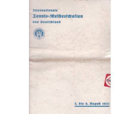 TENNIS 1931 / AUTOGRAPHS Large programme for the International Tennis Tournament in Hamburg 2-9/8/1931 with 17 pencil signatu