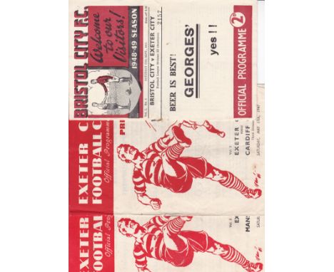 EXETER CITY     Two home programmes 1946/47 v Cardiff City (fold, rusty staple, pencil score) and Mansfield Town, and away at